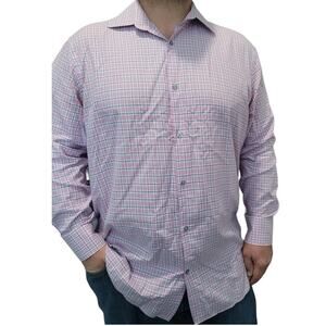 Saks Fifth Ave pink blue plaid cotton dress shirt 175L business classic preppy